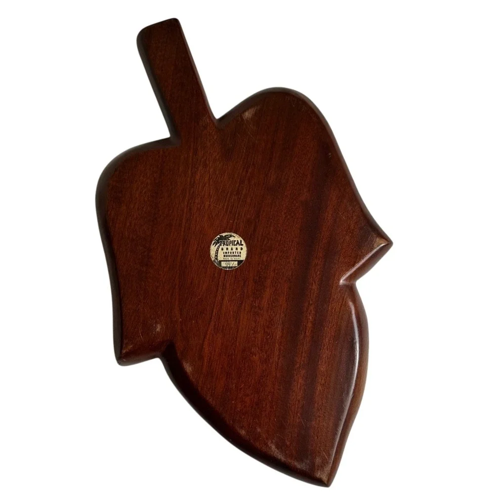 Tropical Brand‎ Leaf Serving Tray Brown Wood Divided 3 Section Vintage